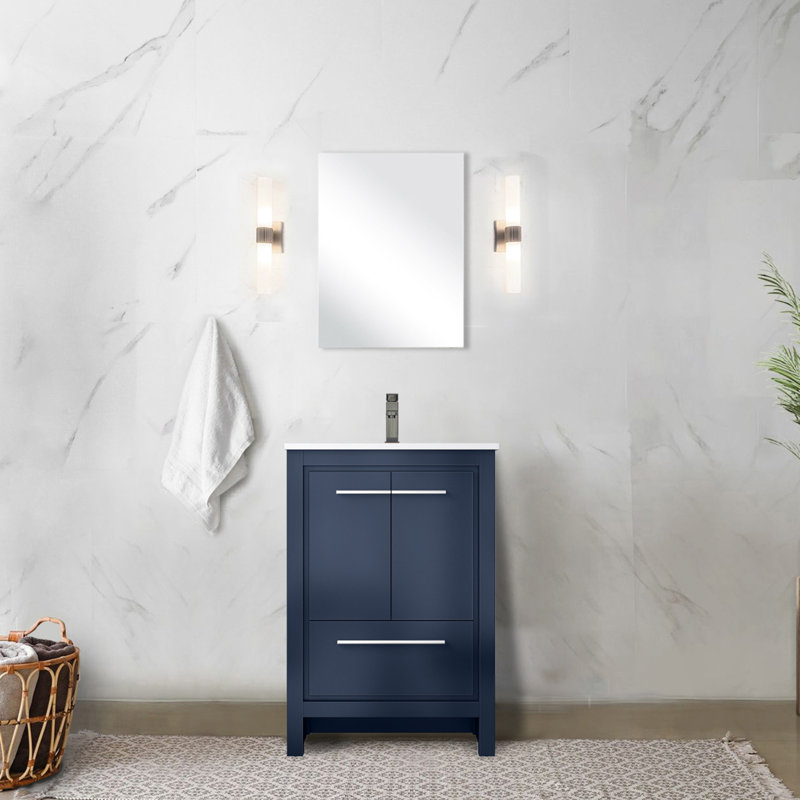 24 po L 20 po x P 2 po Meuble-lavabo bleu marine avec robinet en marbre de culture