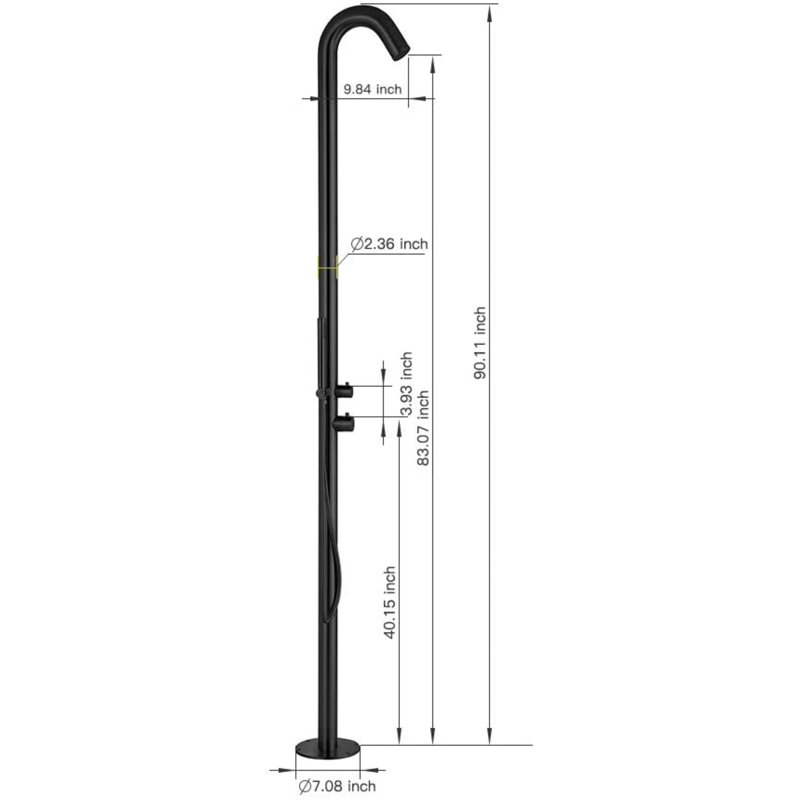 Douche d'extérieur autoportante en acier inoxydable, Noir mat