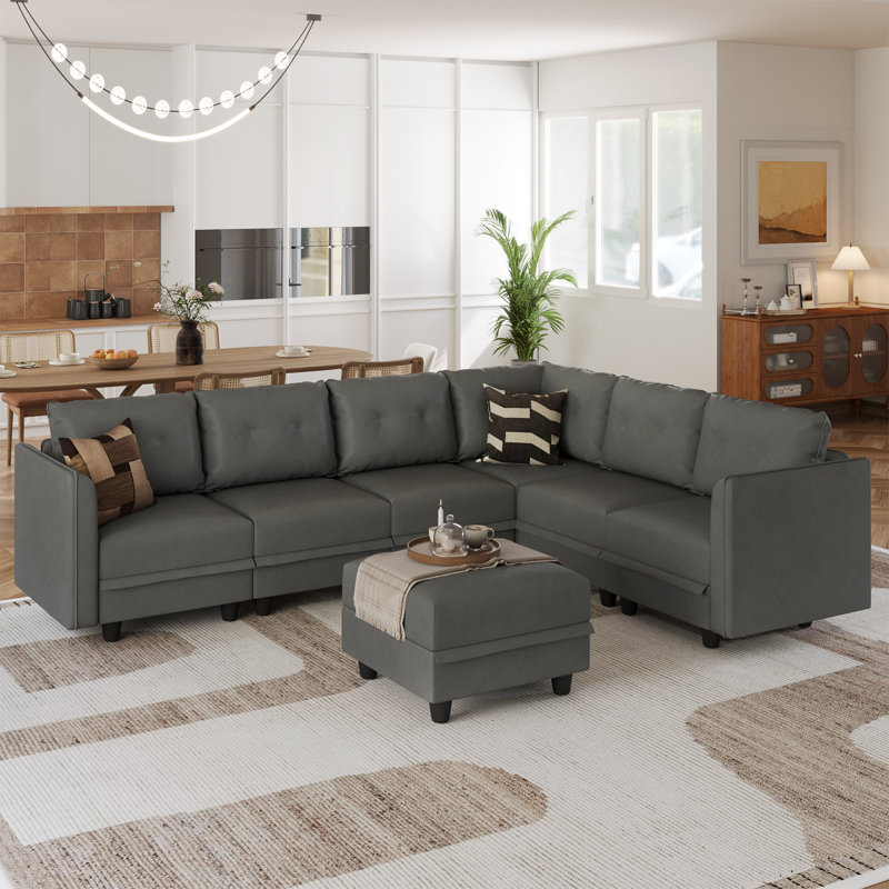 Kosuke Upholstered L-Shaped Sectional, Gray Polyester Blend