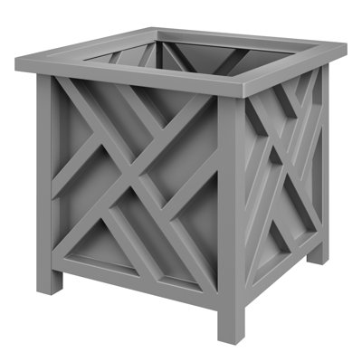 Calista 15.5" Lattice Design Planter Box - 16.5” Tall Square Decorative Outdoor Flower or Plant Pot