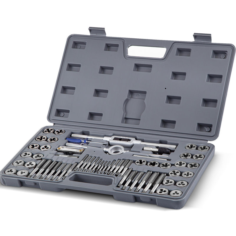 Ensemble de robinets et de matrices, ensemble de robinets 60 PCS métriques et sae avec étui de rangement en métal, enfileur de tuyaux en acier au carbone pour l'intérieur et l'extérieur, ensembles de tarauds et de matrices utilisés pour créer de no