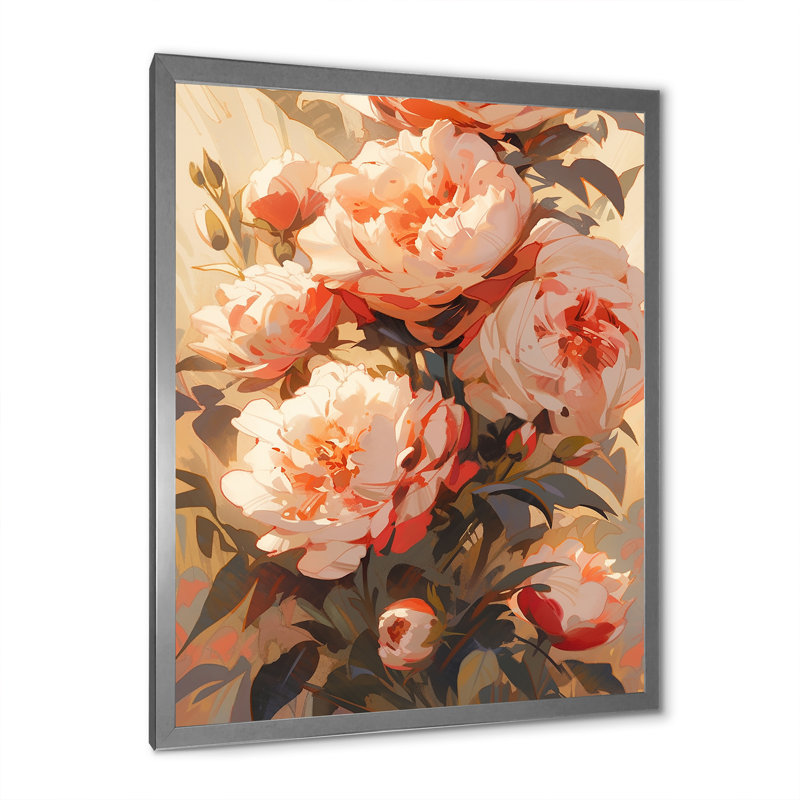 «Peony Whisperes Bouquet III», reproduction sur toile, Cadre photo argenté, H 20 po x l 12 po x P 1 po