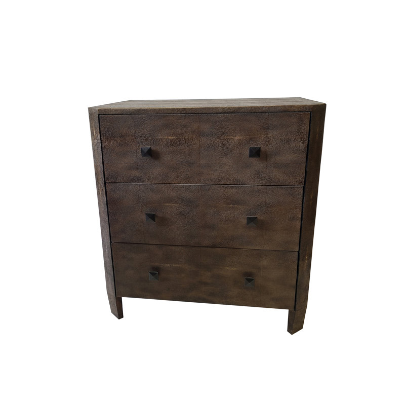 Transitional 3 Drawer Brown Shagreen Nightstand
