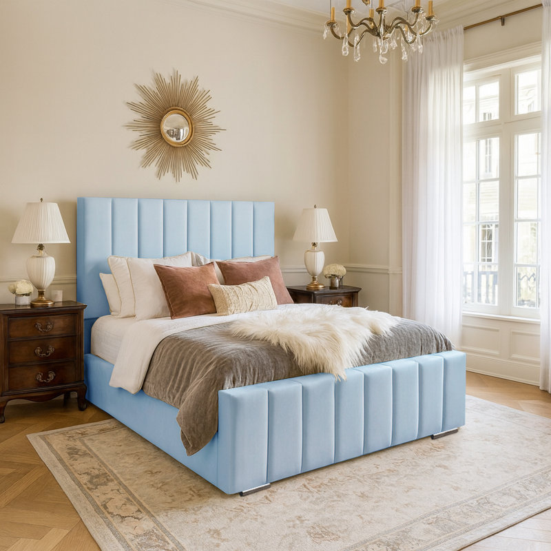 Arlon Upholstered Bed, Sky Blue, Double (4'6)