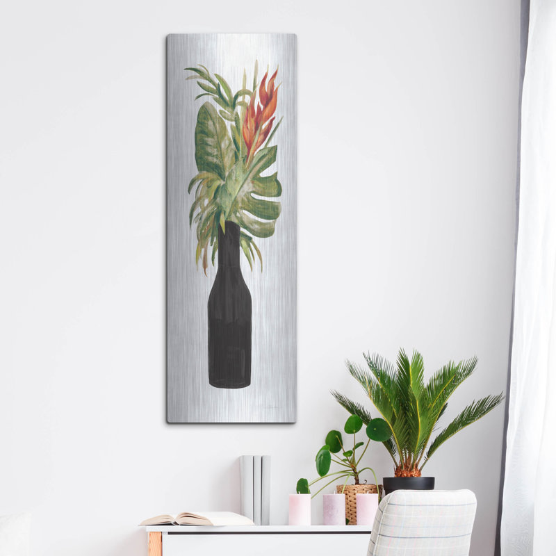 «Tropical Lush 2 On White» par Silvia Vassileva, art mural en métal, H 48 po x l 16 po