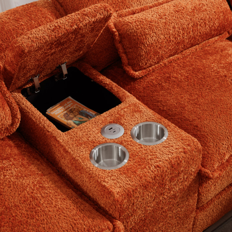 Canapé modulaire rembourré Elthorin, Chenille orange brûlé