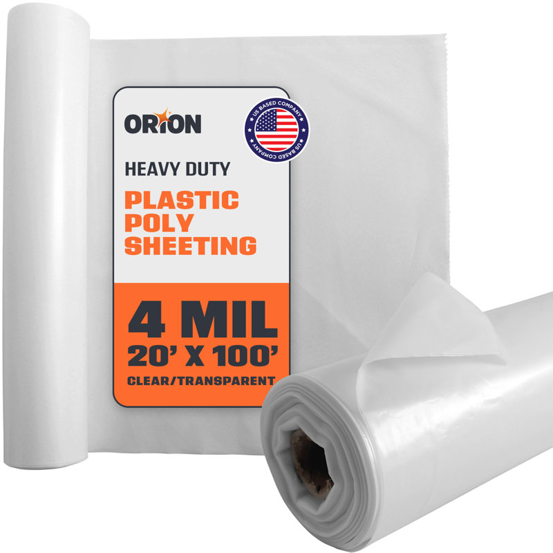 Orion Clear Plastic Sheeting 20 ft. x 100 ft., 4 Mil Waterproof Poly Film for Dust Containment, Vapor Barrier & Paint Protection