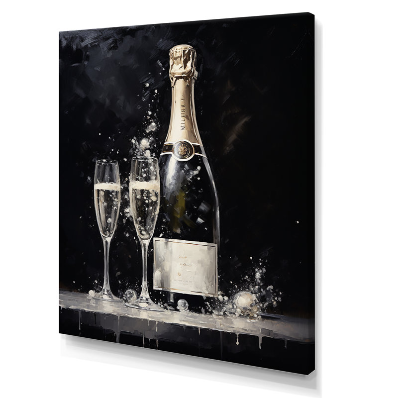 Cuves Sparkling Champagne Canvas Wall Art in Black and Silver