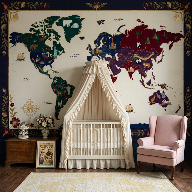 Décoration murale de voyage carte du monde amovible Atlas, Textured Non-Pasted, 160 po x 108 po