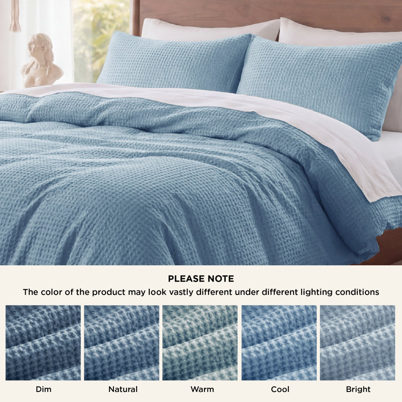 Ensemble de housse de couette à tissage gaufré 100% coton Essential Collection, Bleu grisâtre