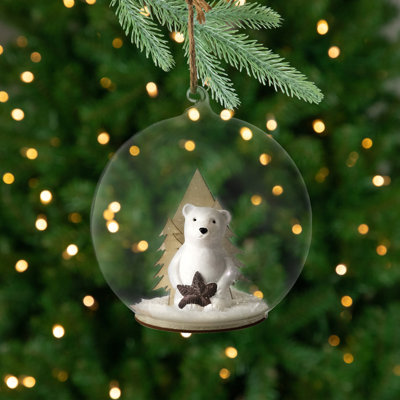 Polar Bear In Snow Glass Globe Christmas Ornament - 4.75"