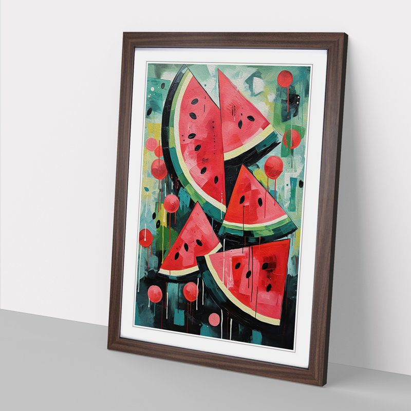 Watermelon Abstract - Framed Print, 34cm H x 25cm W x 2cm D, Walnut