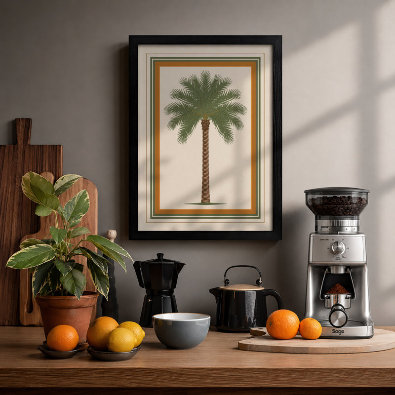 Solitary Palm Study Botanical - Print, A2 - 59.4 x 42.0 cm, Black