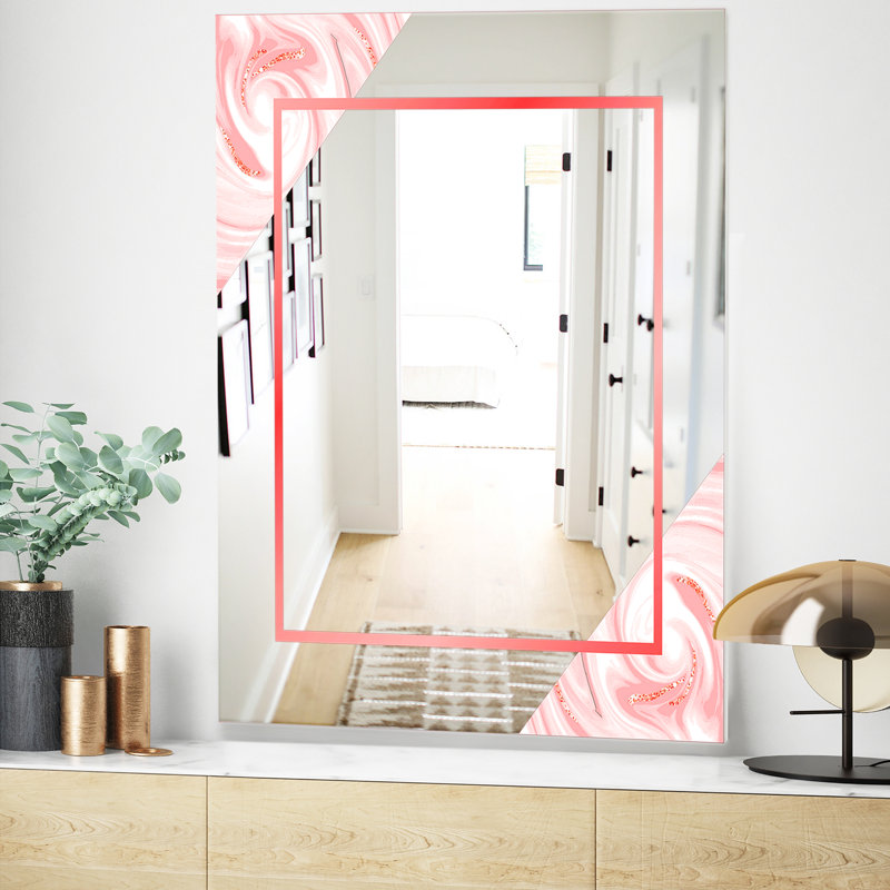 Miroir d'appoint Mid-Century, H 39,4 po x l 29,5 po, Blanc / rouge clair