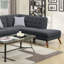 Ensemble de canapés d'angle 2 pièces 193 cm (76 pouces) en tissu polyfibre avec méridienne à droite, couleur cendré et noir capitonné avec garniture cloutée