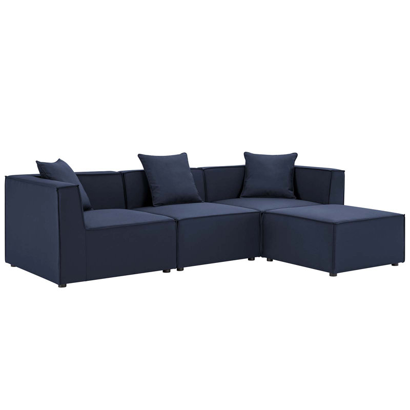 Modway Saybrook Outdoor Patio Upholstered 4-Piece Sectional Sofa, Navy