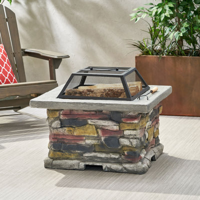 28" Concrete Wood Burning Outdoor Fire Pit Table With Lid Fire Pit Outdoor Fireplace