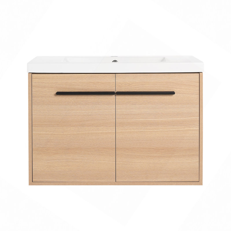 Ensemble de meuble-lavabo de salle de bain avec lavabo à poser en résine, 2 portes, Chêne, 30"