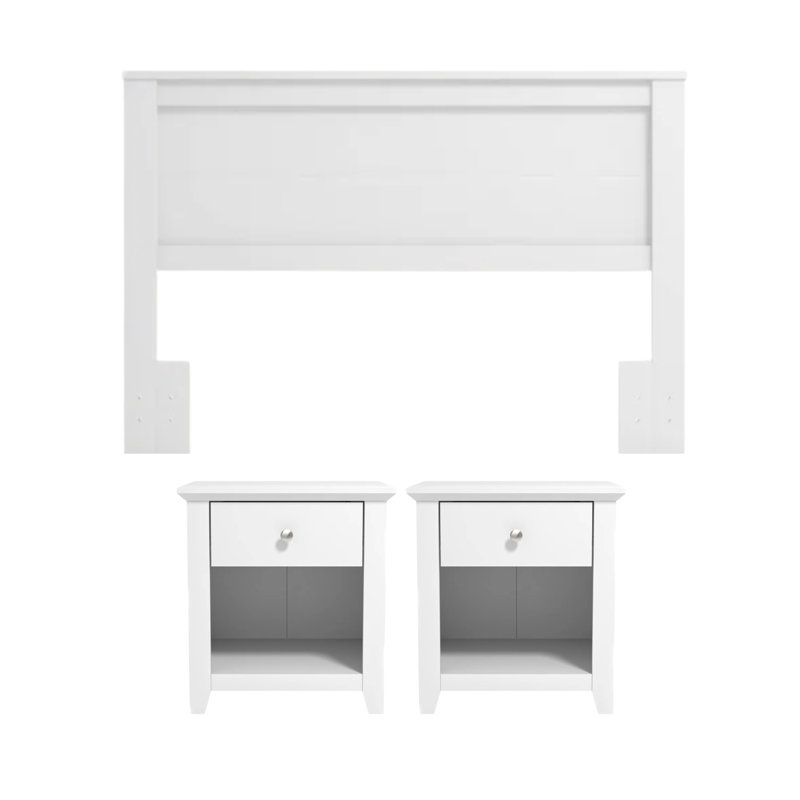 Tevrat Modern 3 Piece Bedroom Set, White