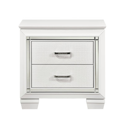 Table de chevet blanche avec faux alligator, table de chevet moderne à 2 tiroirs et ornements, blanc, élément de rétroéclairage à DEL