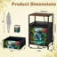 Table de chevet avec station de recharge, 2 tiroirs, ports USB et prises électriques, tablette ouverte, noire, pour chambre ou salon. Motif imprimé : cascade tropicale, forêt, piscine turquoise et fleurs éclatantes.