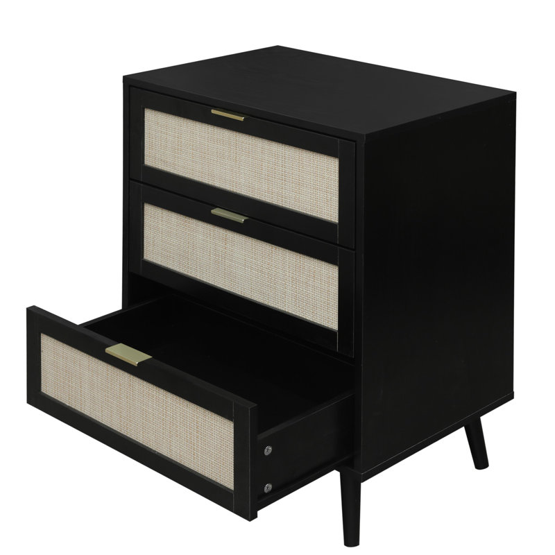 3-Drawer Nightstand, Black