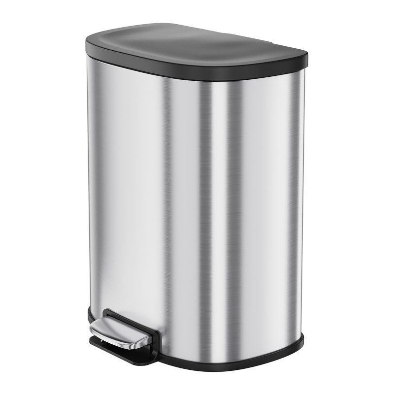 50L Stainless Steel Trash Can, Rectangular Step Bin, Soft-Close Lid, Removable Inner Basket