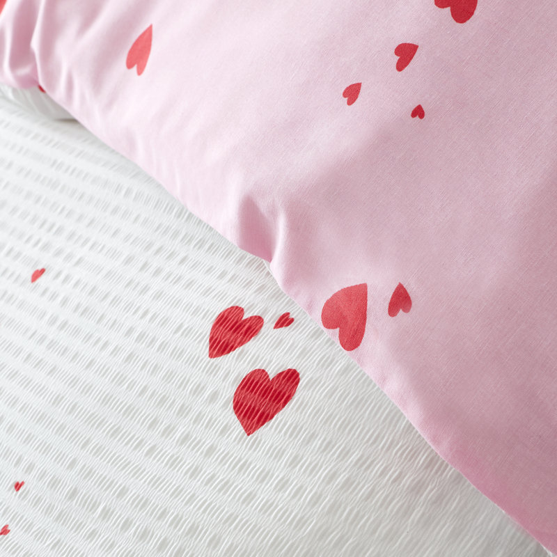 Seersucker Heart Duvet Cover Set, Double Duvet Set + 2 Pillowcases