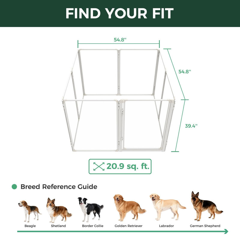 Parc pour chien d'intérieur en acrylique AuraSpace Pro de FXW, robuste avec structure en métal, hauteur de 40 po et 8 panneaux pour chiens de taille moyenne et grande, blanc