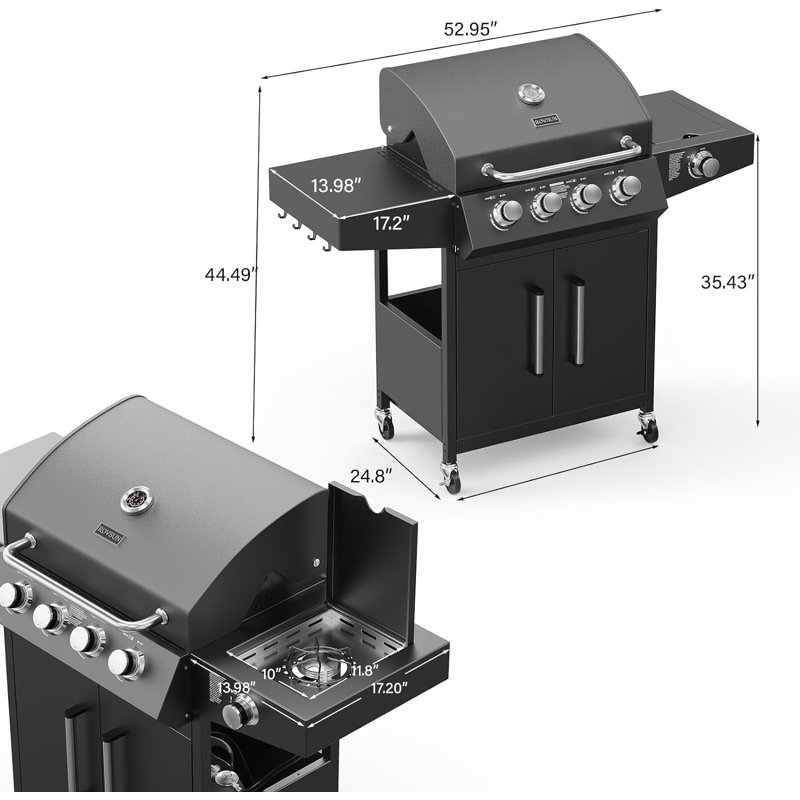 4 Burner Propane Gas Grill With Side Burner