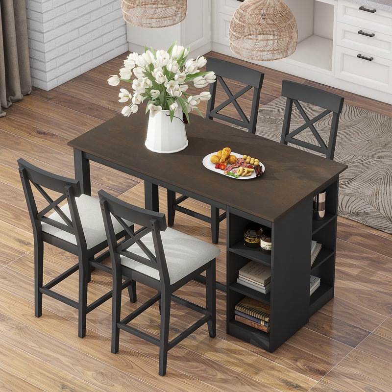 5 - Piece Counter Height Dining Set, Gray, Black/Walnut