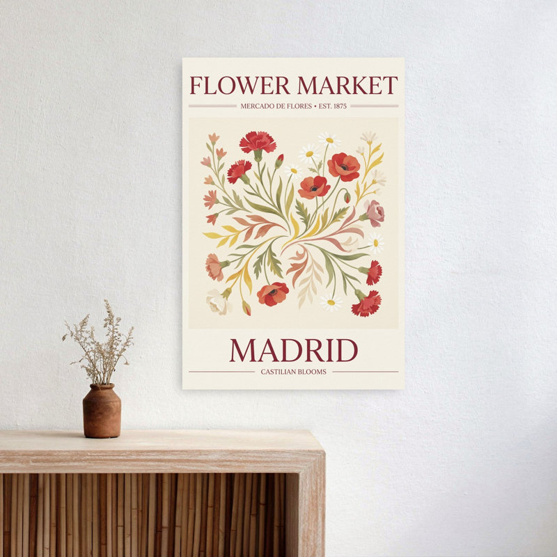 Madrid Flower Market Classic Rustic Traditional Carnation Daisy Poppy Flower Nature Wall Art Print 1 Piece Wrapped Canvas Wall Art