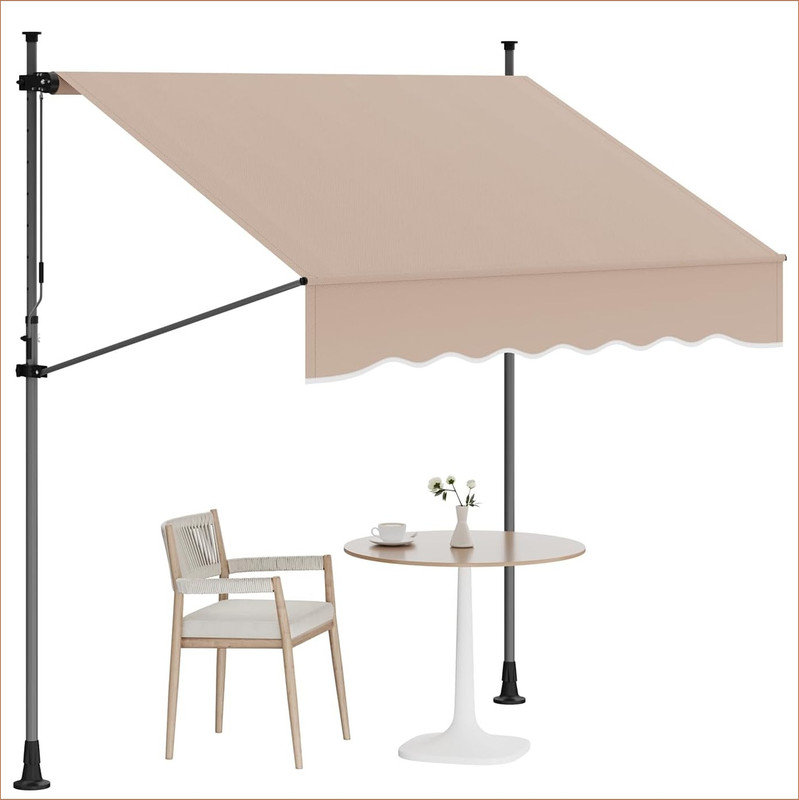 118'' Manual Retractable Awning, Patio Awning Exterior Outdoor Sunshade Shelter, Angle & Height Adjustable Sunsetter Retractable Awning UV Protection for Any Window or Door