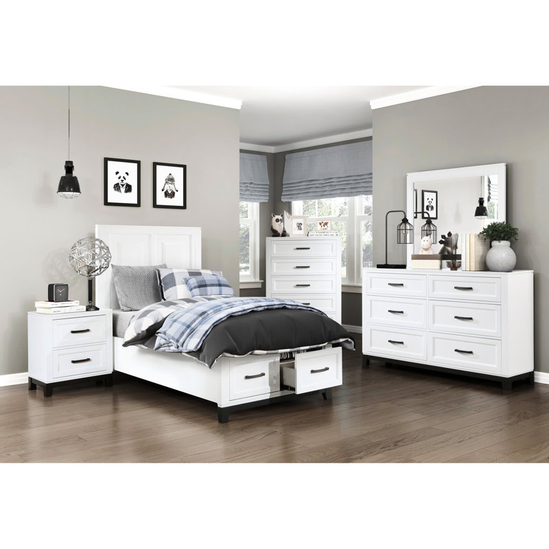 Table de chevet 2 en blanc - Meuble de rangement rustique en bois 2 tiroirs