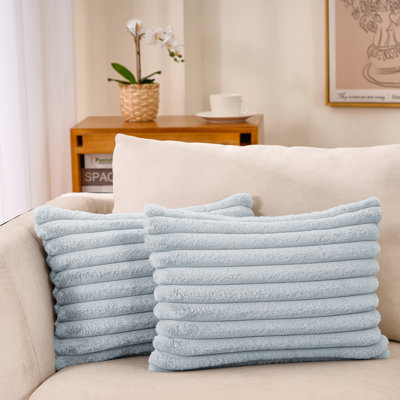 Striped Faux Fur Reversible Throw Pillow
