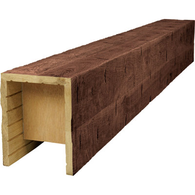 AmeriCraft Wood Hand Hewn Beam, 3-Sided (U-Beam), 3 1/2"W x 3 1/2"H x 48"L, Red Mahagony Finish, Stain Grade White Oak