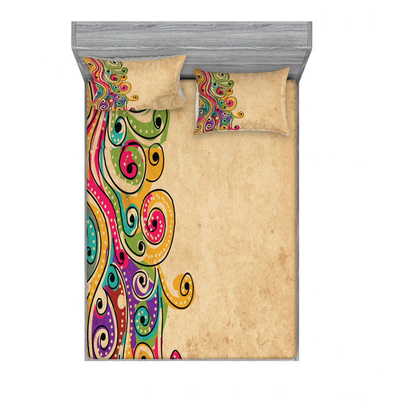 Microfiber Abstract Sheet Set, Full/Double Sheet Set with Fitted Sheet