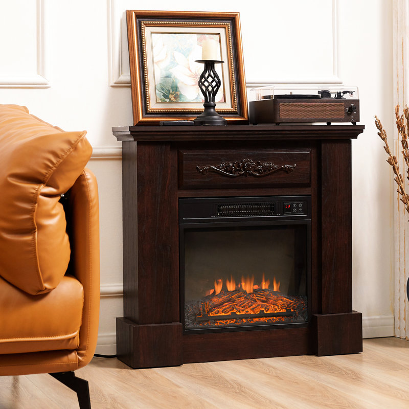 Foyer électrique sur pied 32 po avec génération de chaleur 1400W, effet de flamme à DEL, protection contre la surchauffe, télécommande, blanc, 323 pieds carrés, zone de chauffage 32 po, visuel, point chaud
