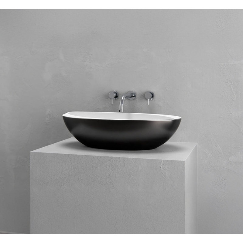 vasque ovale à poser, en fer noir et blanc, 61 cm (L) x 35 cm (l), Blanc
