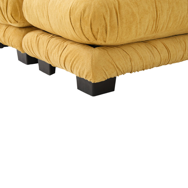 Canapé modulaire en velours avec 2 repose-pieds et coussins Taylor, Velours jaune moutarde