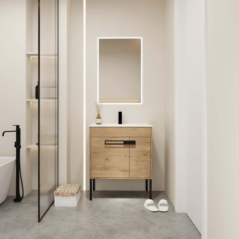 Meuble-lavabo simple 30 po avec lavabo, Imitation chêne