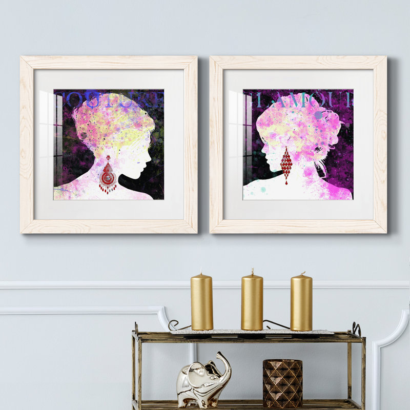 Couture - Ensemble de 2 peintures, H 17 po x l 34 po x P 1,5 po, Papier encadré blanc