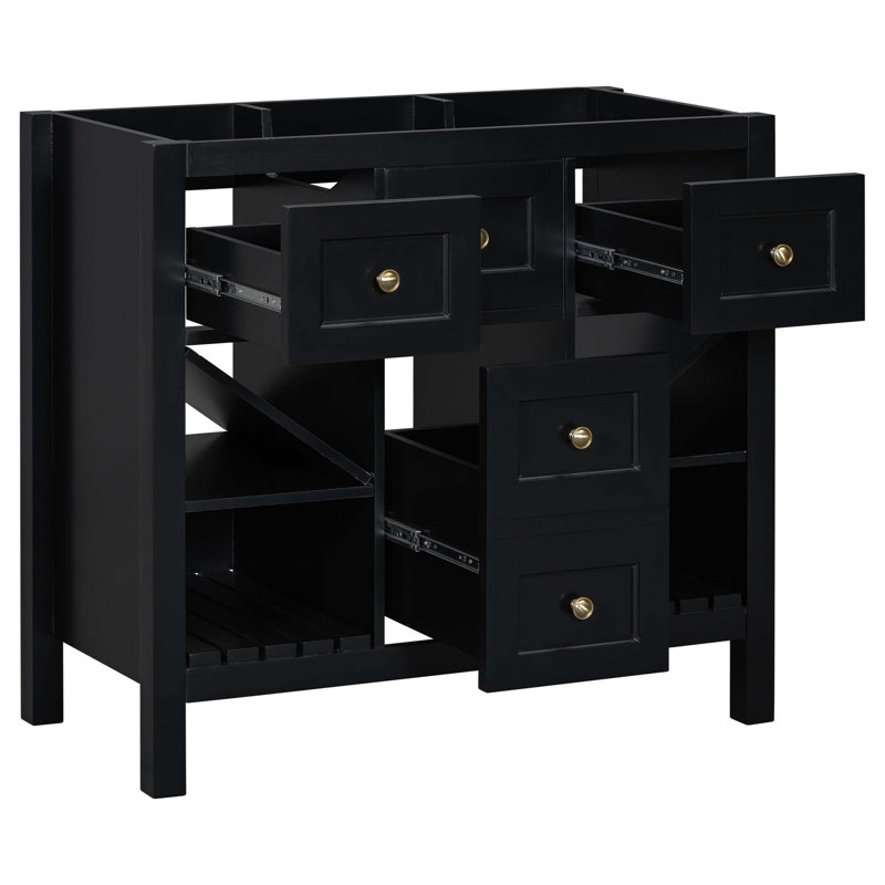 Meuble-lavabo de 36 po sans lavabo, armoire de rangement en bois massif, meuble-lavabo autoportant avec 5 tiroirs et portes à fermeture douce, évier de lavabo non inclus