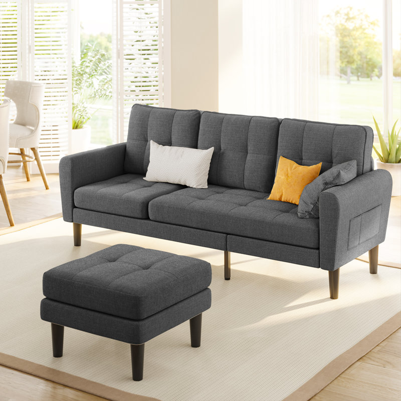 Convertible Sectional Sofa Couch, 3 Seat Couch Sectional L-Shaped Sofa, Black Linen