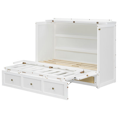 White Full Size Bed, Smart Space Utilization, 350 - Pound Capacity, Classic And Modern Style Saving Solution, False Drawers, Comfortable For Two