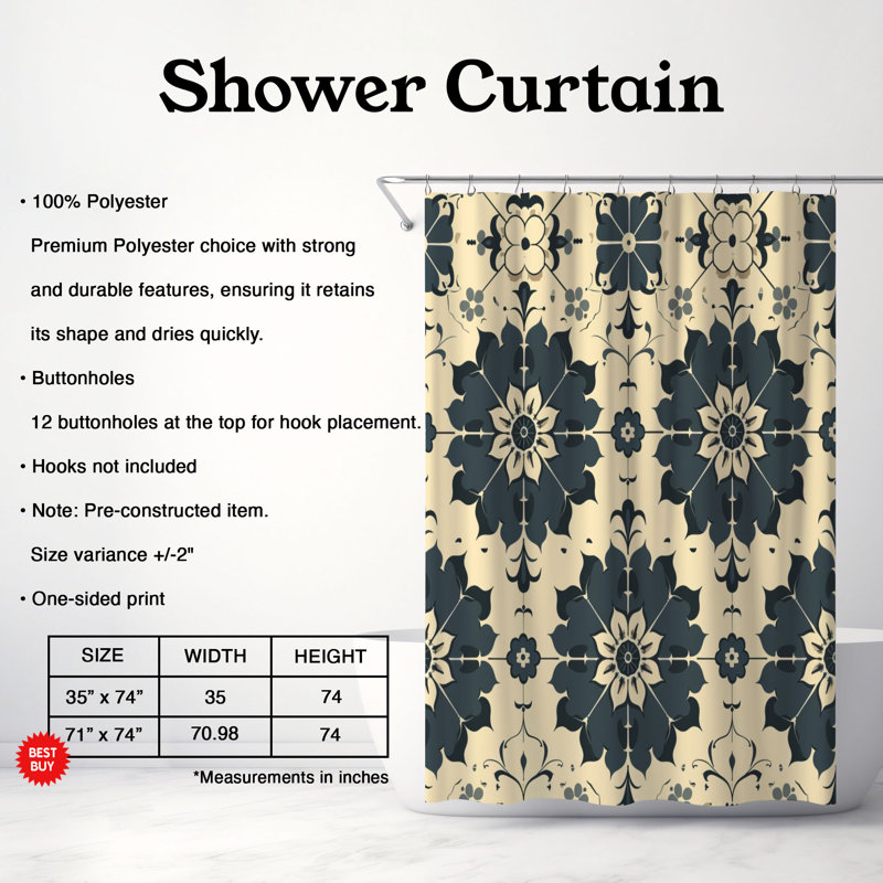 Timeless Tile - Premium Shower Curtain, 74"H x 71"W