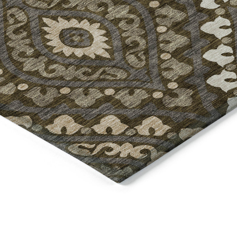 Tapis intérieur lavable floral taupe et gris 8 pi x 10 pi