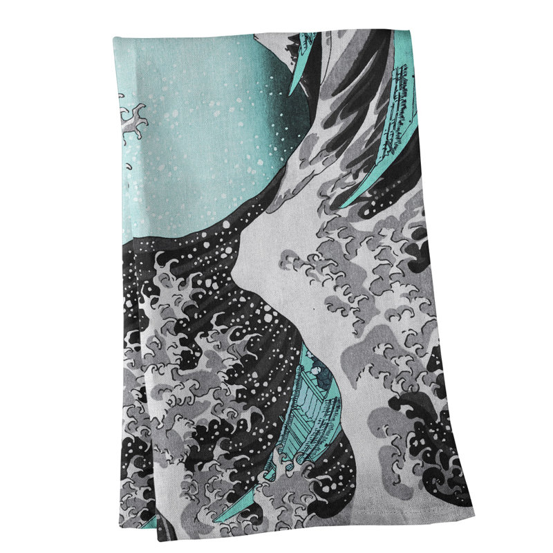 Serviette de thé magnifique wave, Polyester sergé, Vert clair / Gris
