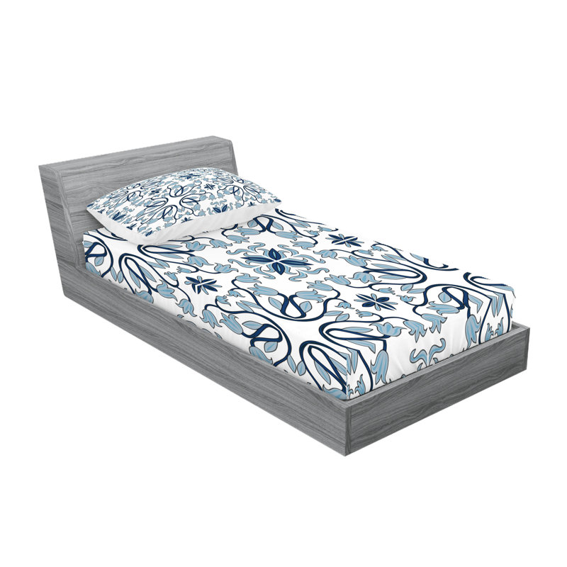 Drap-housse traditionnel et taie décorative Ambesonne, bleu nuit pâle, Twin Sheet Set + 2 Pillowcases