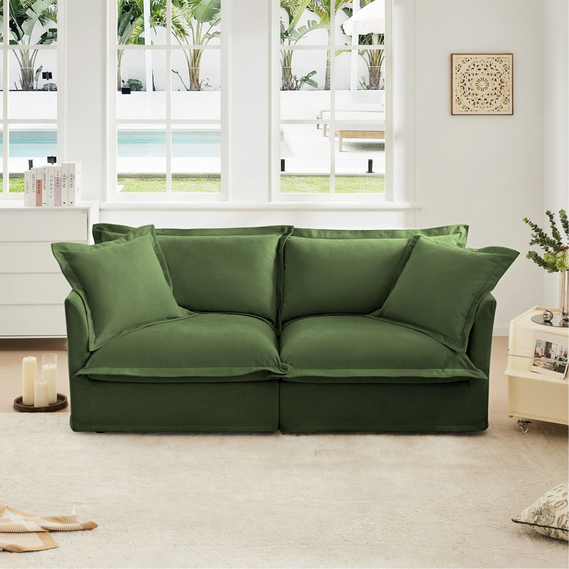 Canapé moderne 2 places pour salon, canapé 2 places, canapé profond en chenille unie avec coussin rembourré et housse amovible, canapé confortable pour petits espaces, appartement, vert